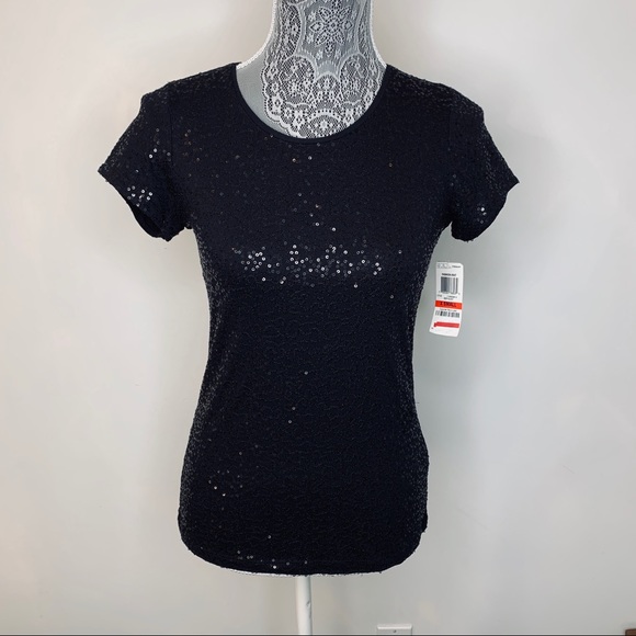 Charter Club Tops - Charter Club Cotton Sequin Tee Shirt Top Black